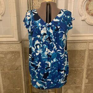Just My Size. Sz 1X 16W. Blouson V-Neck Top. Stretch. Ruffled Cap Sleeve. B93